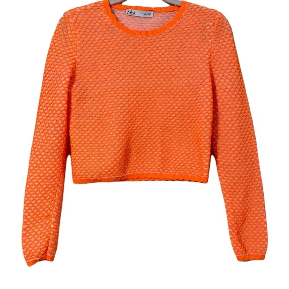 Zara neon fishnet semi sheer crop sweater s